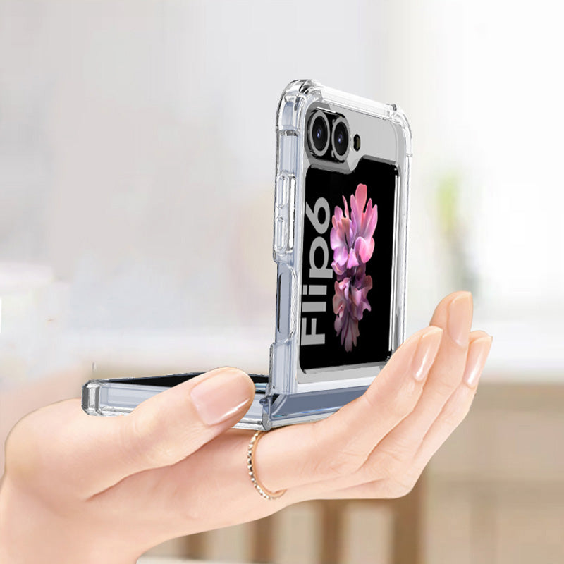 GKK For Samsung Galaxy Z Flip6 5G Airbag Cushion Phone Cases TPU+PC Folding Cover Magnetic Phone Shell - Transparent