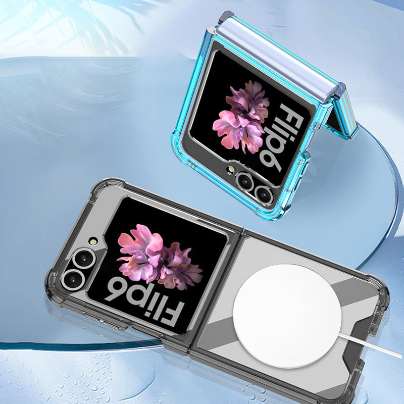 GKK For Samsung Galaxy Z Flip6 5G Airbag Cushion Phone Cases TPU+PC Folding Cover Magnetic Phone Shell - Transparent
