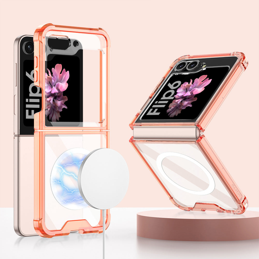 GKK For Samsung Galaxy Z Flip6 5G Airbag Cushion Phone Cases TPU+PC Folding Cover Magnetic Phone Shell - Transparent Orange