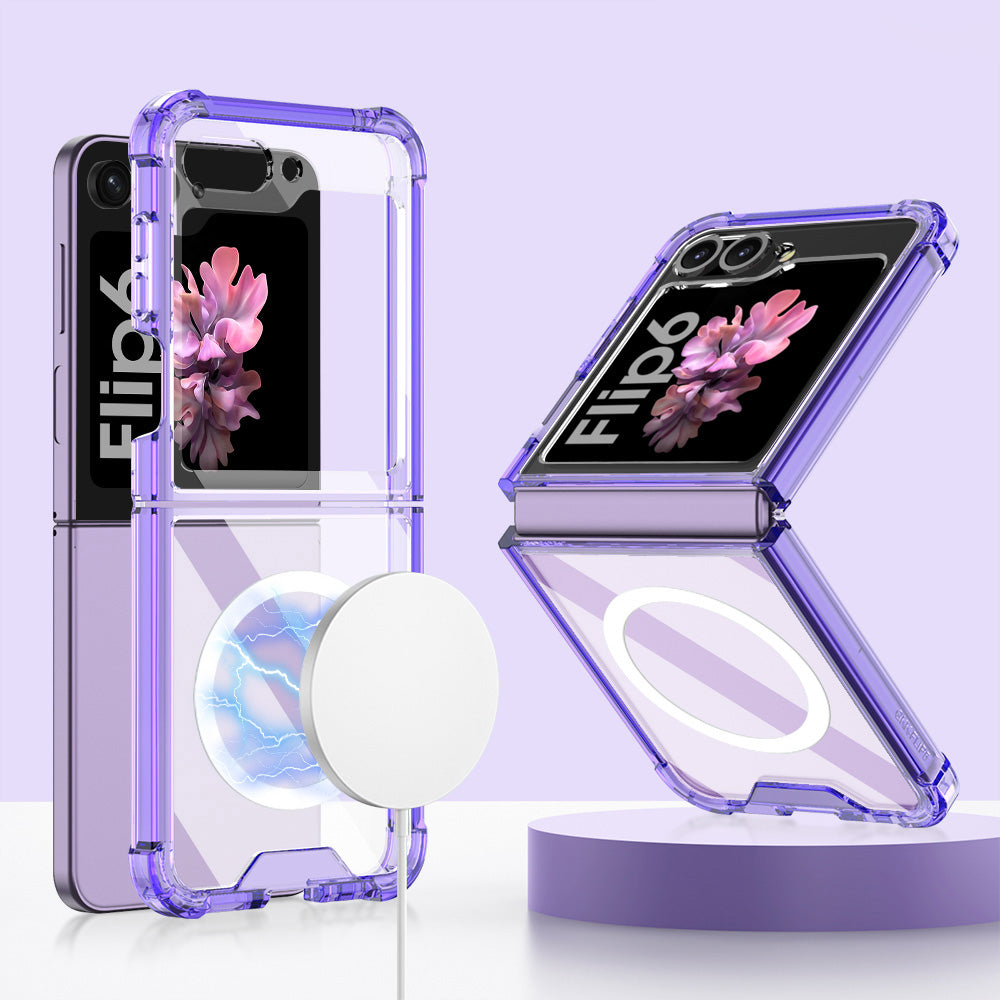 GKK For Samsung Galaxy Z Flip6 5G Airbag Cushion Phone Cases TPU+PC Folding Cover Magnetic Phone Shell - Transparent Purple