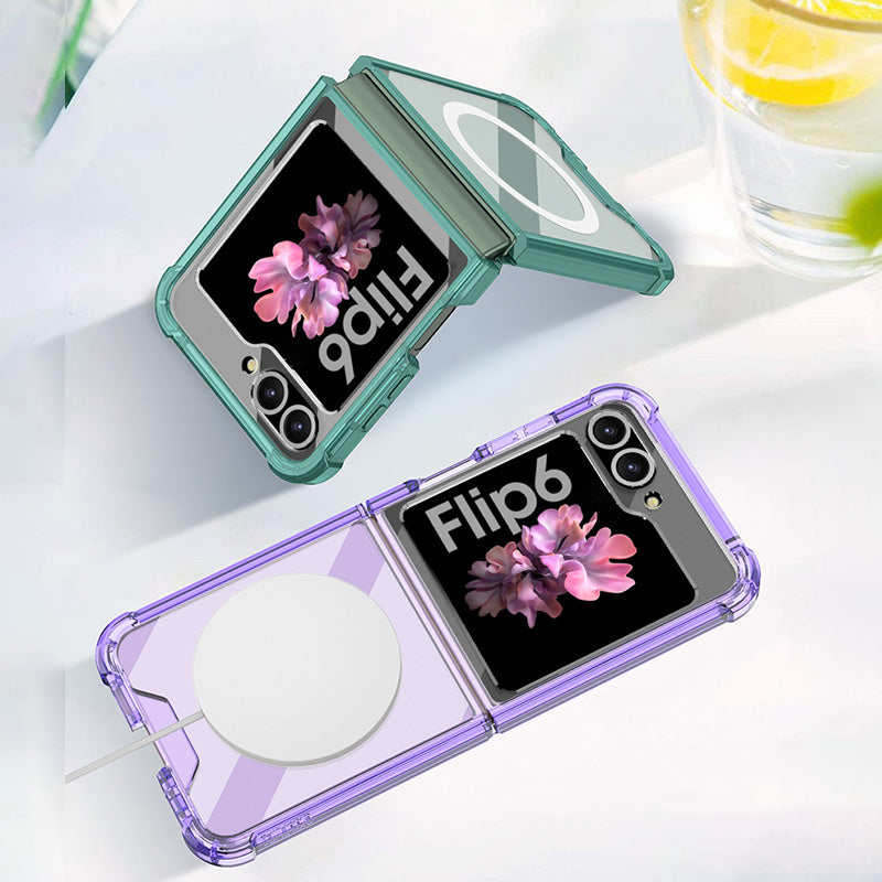 GKK For Samsung Galaxy Z Flip6 5G Airbag Cushion Phone Cases TPU+PC Folding Cover Magnetic Phone Shell - Transparent Purple