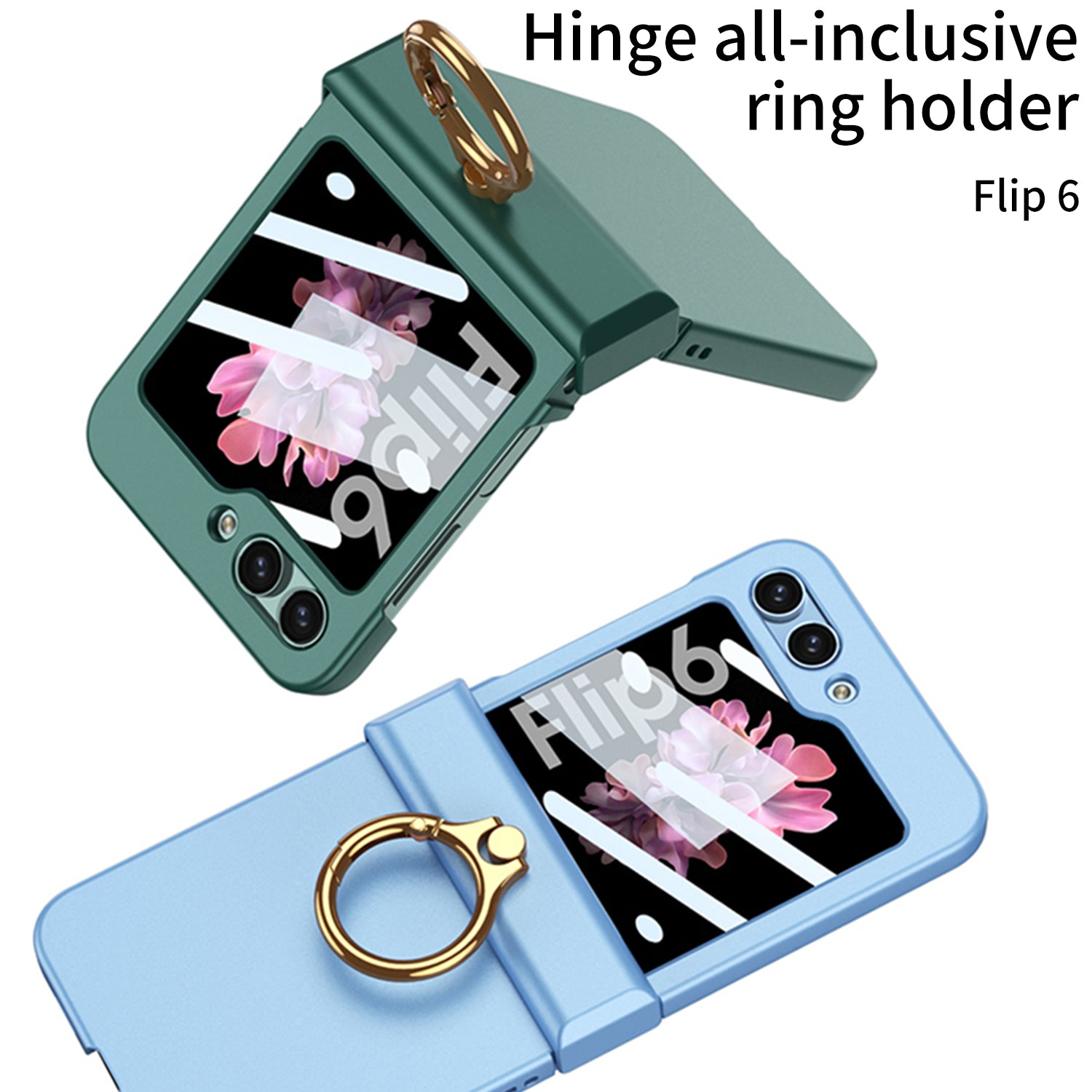 GKK For Samsung Galaxy Z Flip6 5G Slim Phone Case PC Cover with Ring Holder+Tempered Glass Film - Pink