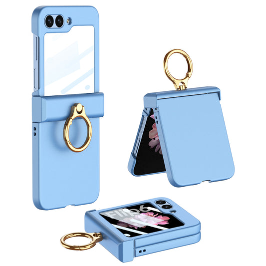 GKK For Samsung Galaxy Z Flip6 5G Slim Phone Case PC Cover with Ring Holder+Tempered Glass Film - Blue