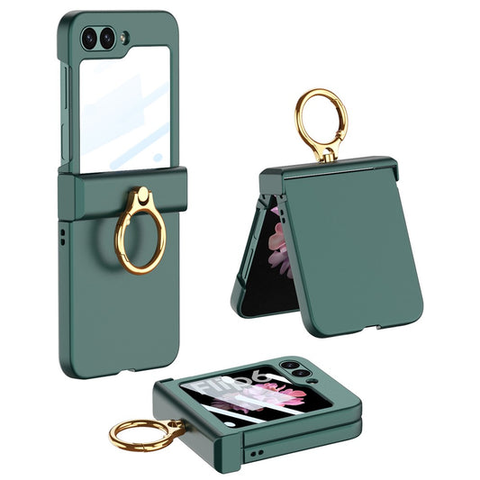GKK For Samsung Galaxy Z Flip7 FE 5G / Z Flip6 5G Slim Phone Case PC Cover with Ring Holder+Tempered Glass Film - Green