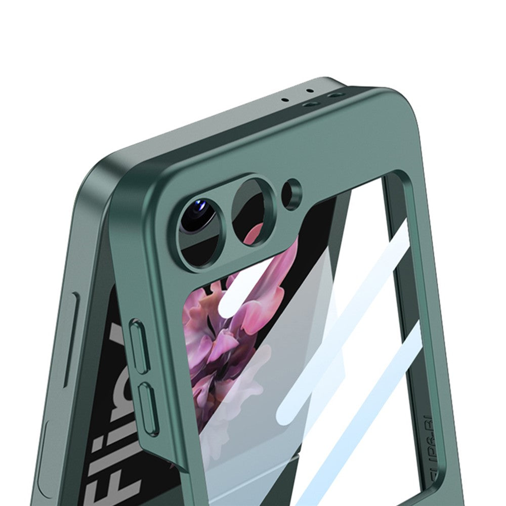 GKK For Samsung Galaxy Z Flip7 FE 5G / Z Flip6 5G PC Phone Case with Ring Holder+Tempered Glass Front Screen Film - Pink