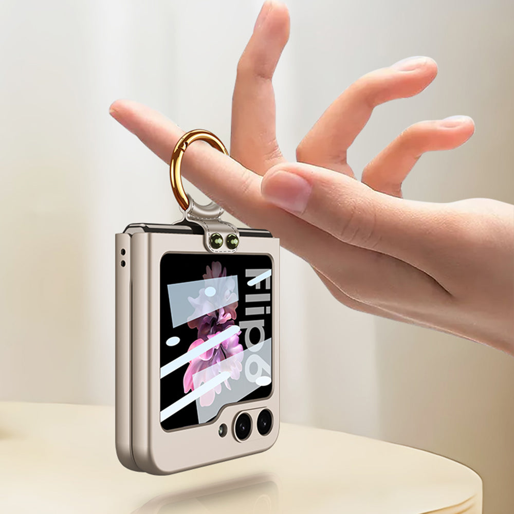 GKK For Samsung Galaxy Z Flip6 5G Case PC Phone Cover with Ring Holder+Tempered Glass Back Screen Film - Titanium Grey