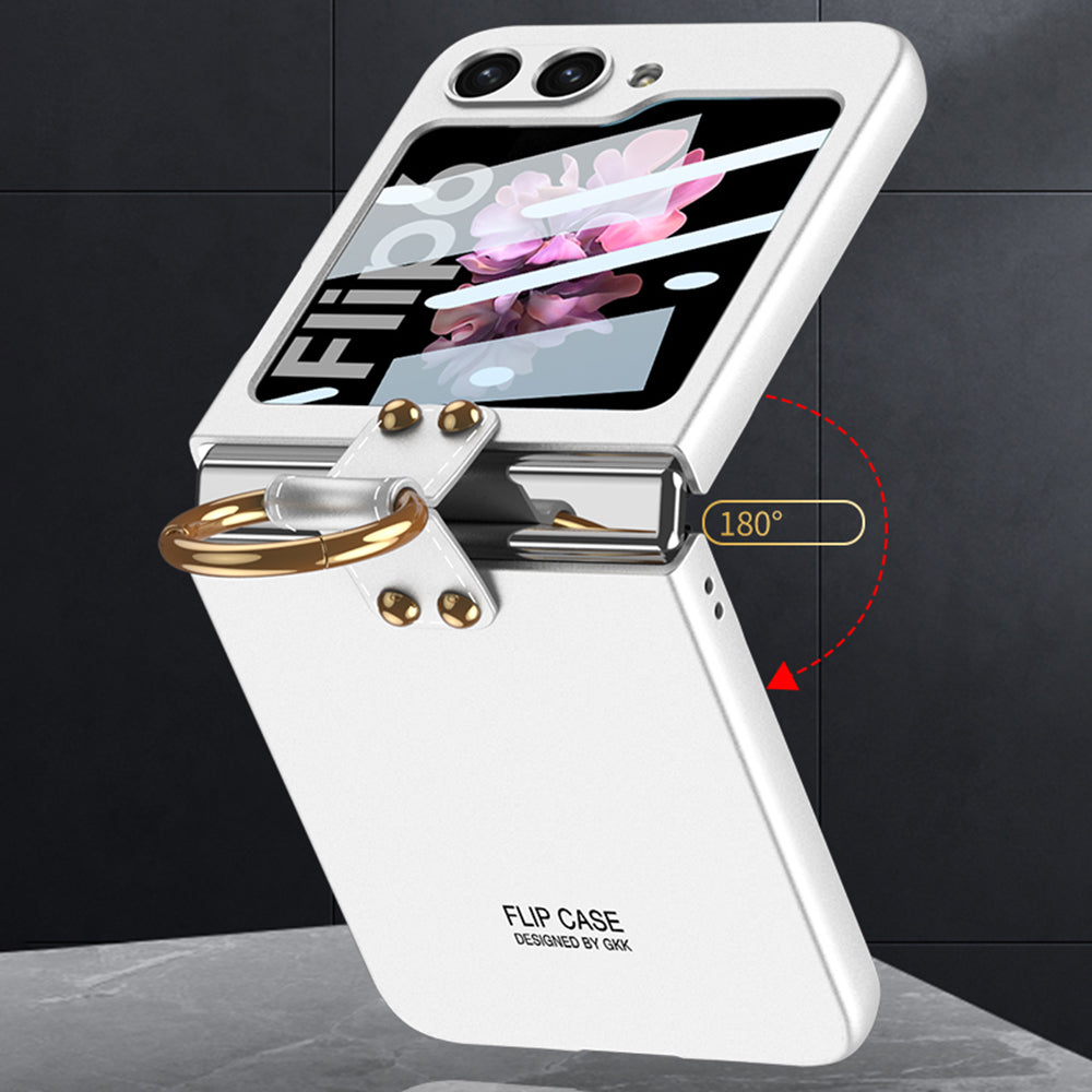 GKK For Samsung Galaxy Z Flip6 5G Case PC Phone Cover with Ring Holder+Tempered Glass Back Screen Film - Silver