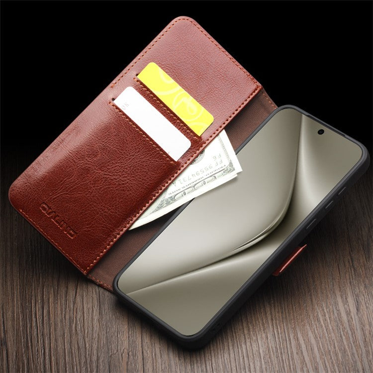 QIALINO For Huawei Pura 70 Ultra Wallet Case Genuine Cow Leather Flip Phone Cover - Dark Brown