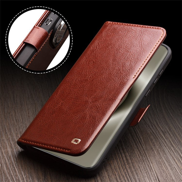 QIALINO For Huawei Pura 70 Ultra Wallet Case Genuine Cow Leather Flip Phone Cover - Dark Brown