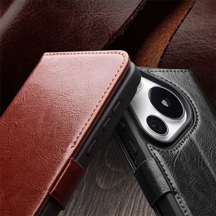 QIALINO For Huawei Pura 70 Ultra Wallet Case Genuine Cow Leather Flip Phone Cover - Dark Brown
