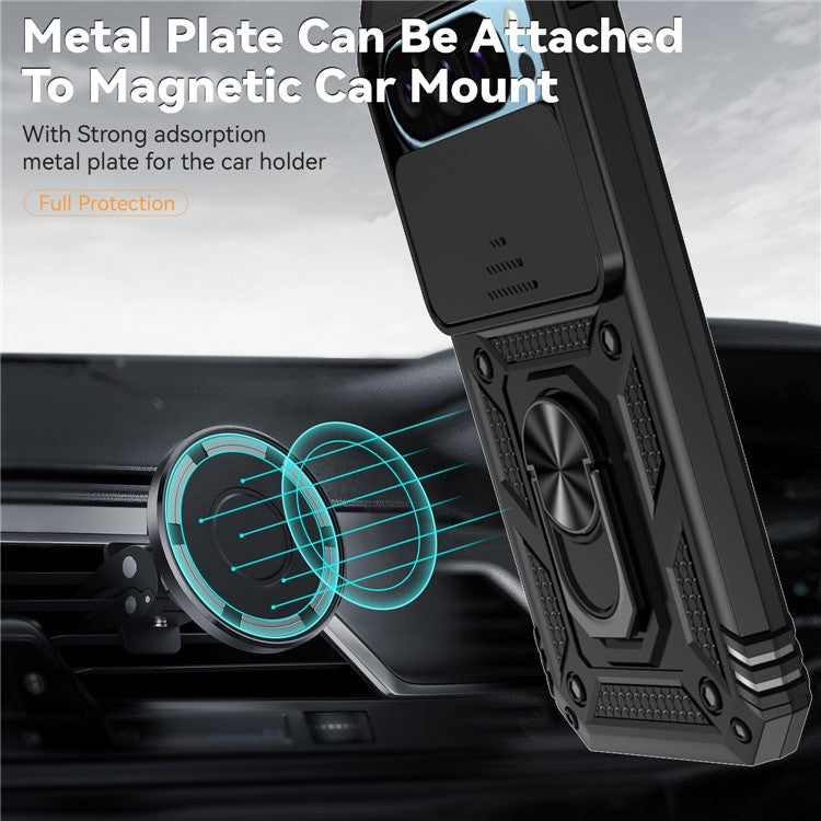 For Google Pixel 9 / 9 Pro Case Camera Protection PC+TPU Phone Cover with Kickstand - Black