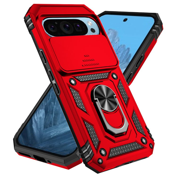 For Google Pixel 9 / 9 Pro Case Camera Protection PC+TPU Phone Cover with Kickstand - Red
