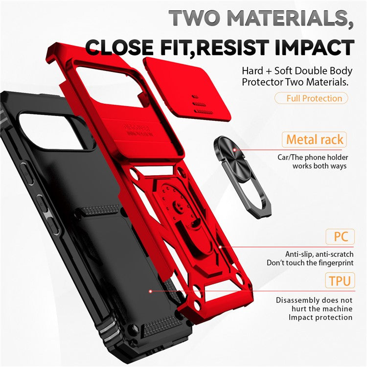 For Google Pixel 9 / 9 Pro Case Camera Protection PC+TPU Phone Cover with Kickstand - Red