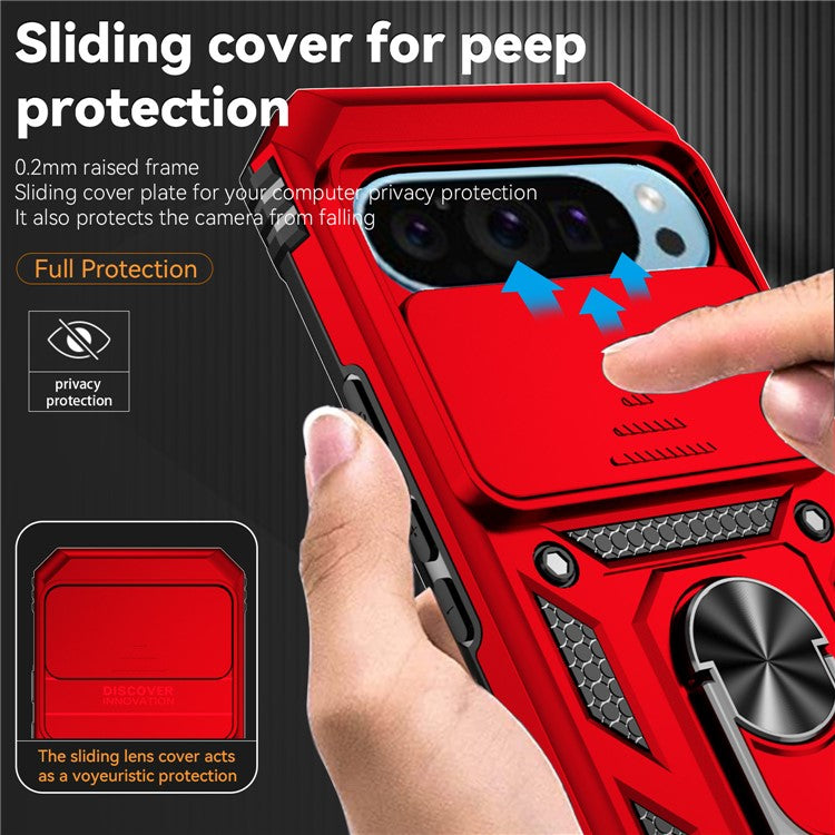 For Google Pixel 9 / 9 Pro Case Camera Protection PC+TPU Phone Cover with Kickstand - Red