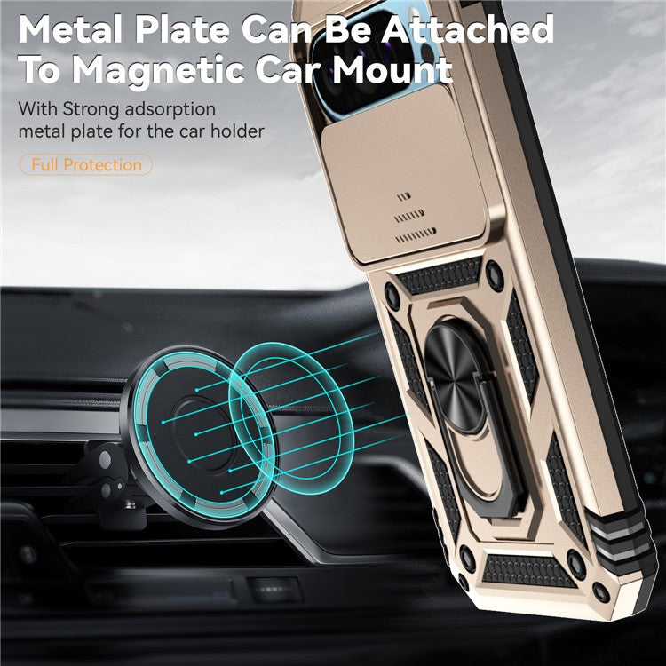 For Google Pixel 9 / 9 Pro Case Camera Protection PC+TPU Phone Cover with Kickstand - Gold