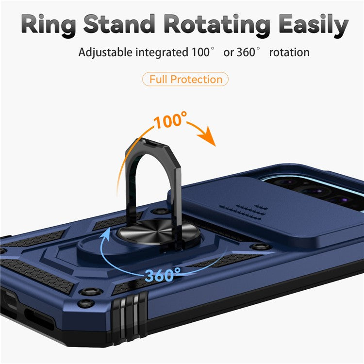 For Google Pixel 9 / 9 Pro Case Camera Protection PC+TPU Phone Cover with Kickstand - Blue