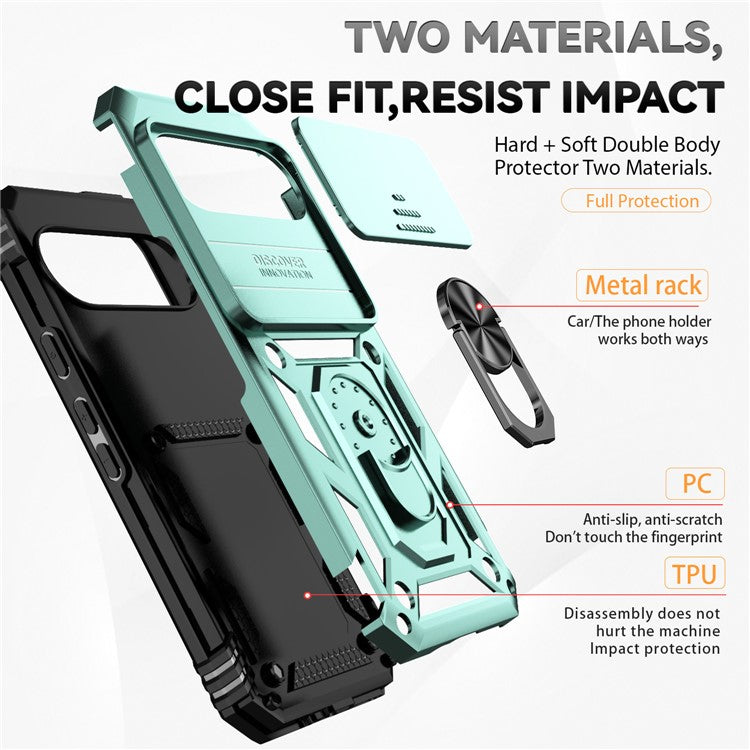 For Google Pixel 9 / 9 Pro Case Camera Protection PC+TPU Phone Cover with Kickstand - Blackish Green