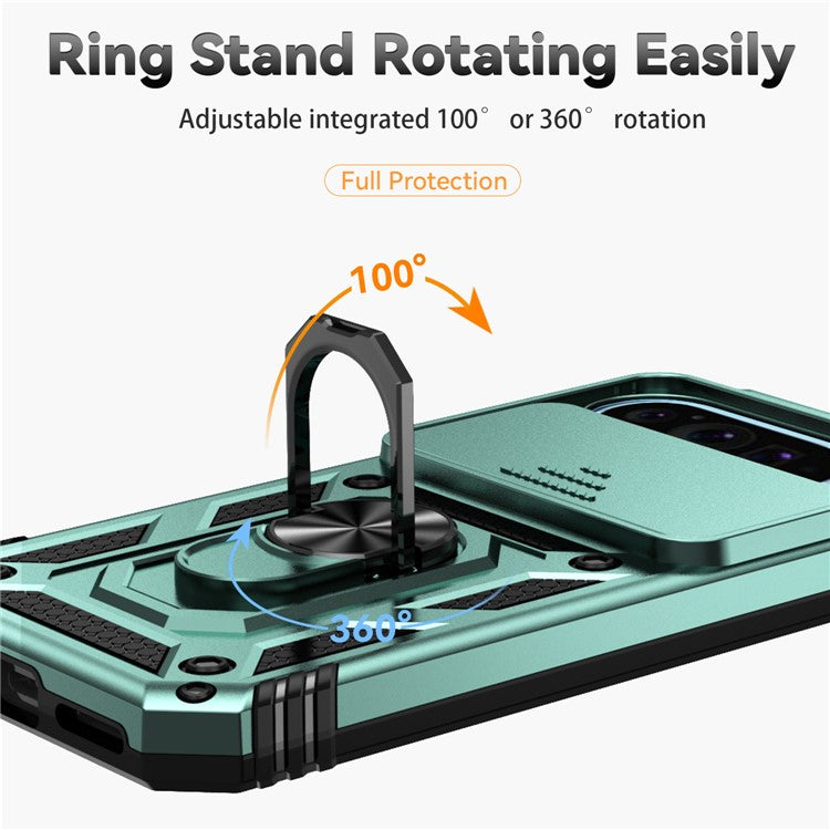 For Google Pixel 9 / 9 Pro Case Camera Protection PC+TPU Phone Cover with Kickstand - Blackish Green