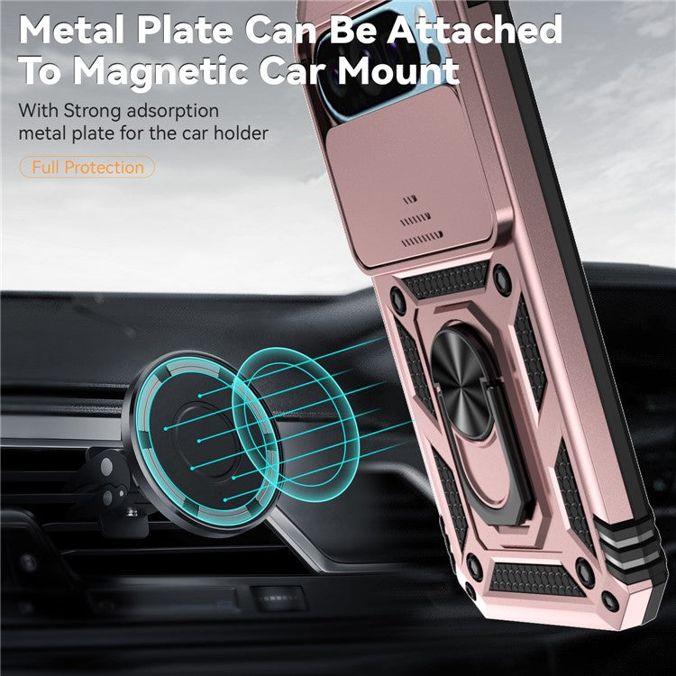 For Google Pixel 9 / 9 Pro Case Camera Protection PC+TPU Phone Cover with Kickstand - Rose Gold