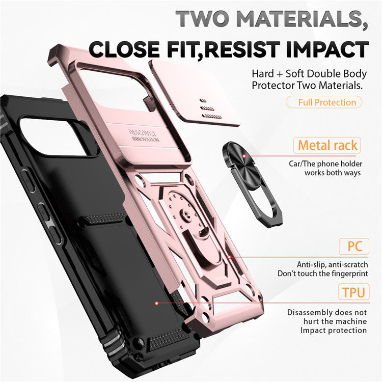 For Google Pixel 9 / 9 Pro Case Camera Protection PC+TPU Phone Cover with Kickstand - Rose Gold