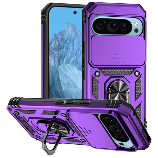 For Google Pixel 9 / 9 Pro Case Camera Protection PC+TPU Phone Cover with Kickstand - Purple