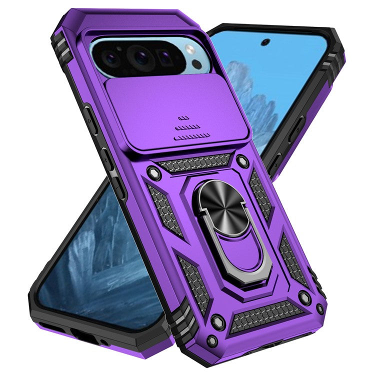 For Google Pixel 9 / 9 Pro Case Camera Protection PC+TPU Phone Cover with Kickstand - Purple