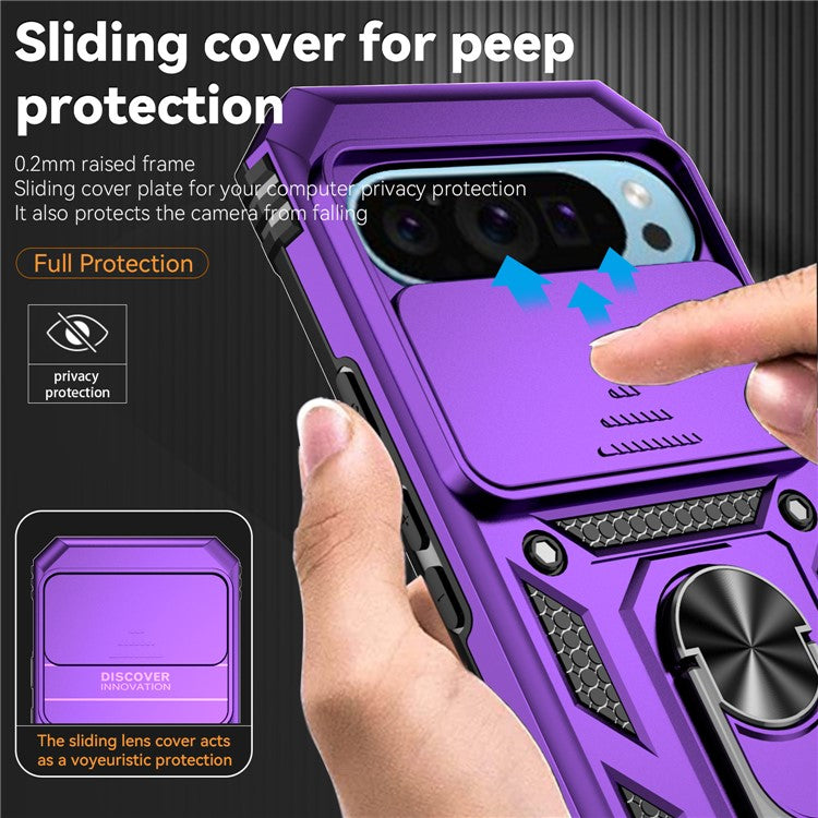 For Google Pixel 9 / 9 Pro Case Camera Protection PC+TPU Phone Cover with Kickstand - Purple