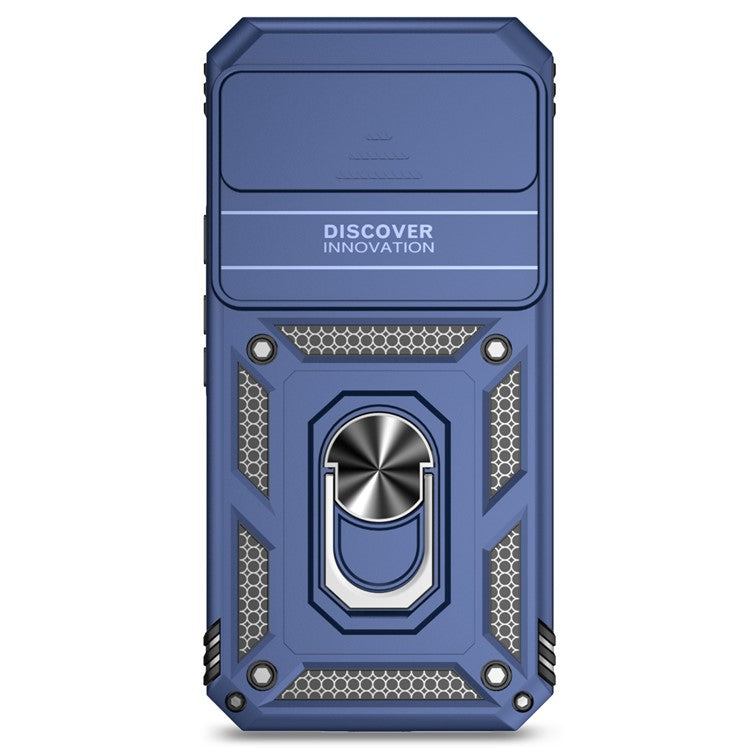 For Google Pixel 9 Pro XL Case Rugged PC+TPU Phone Protector with Slide Camera Cover / Kickstand - Blue