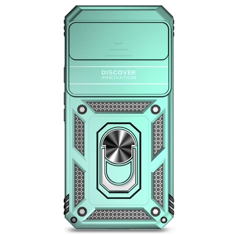 For Google Pixel 9 Pro XL Case Rugged PC+TPU Phone Protector with Slide Camera Cover / Kickstand - Blackish Green