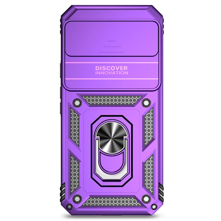 For Google Pixel 9 Pro XL Case Rugged PC+TPU Phone Protector with Slide Camera Cover / Kickstand - Purple