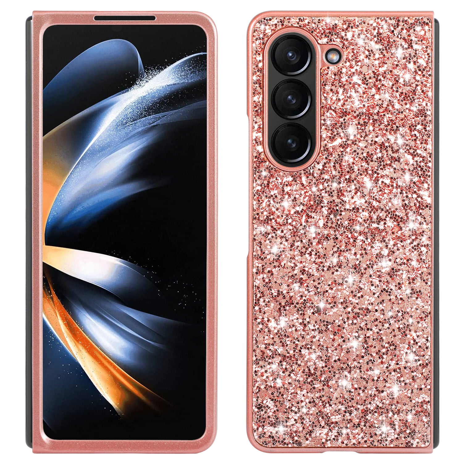 For Samsung Galaxy Z Fold6 5G Phone Case Glitter Electroplated TPU Frame PC Back Cover - Rose Gold
