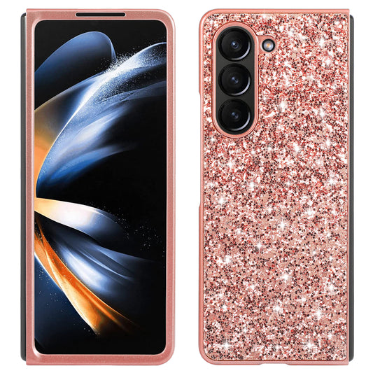 For Samsung Galaxy Z Fold6 5G Phone Case Glitter Electroplated TPU Frame PC Back Cover - Rose Gold