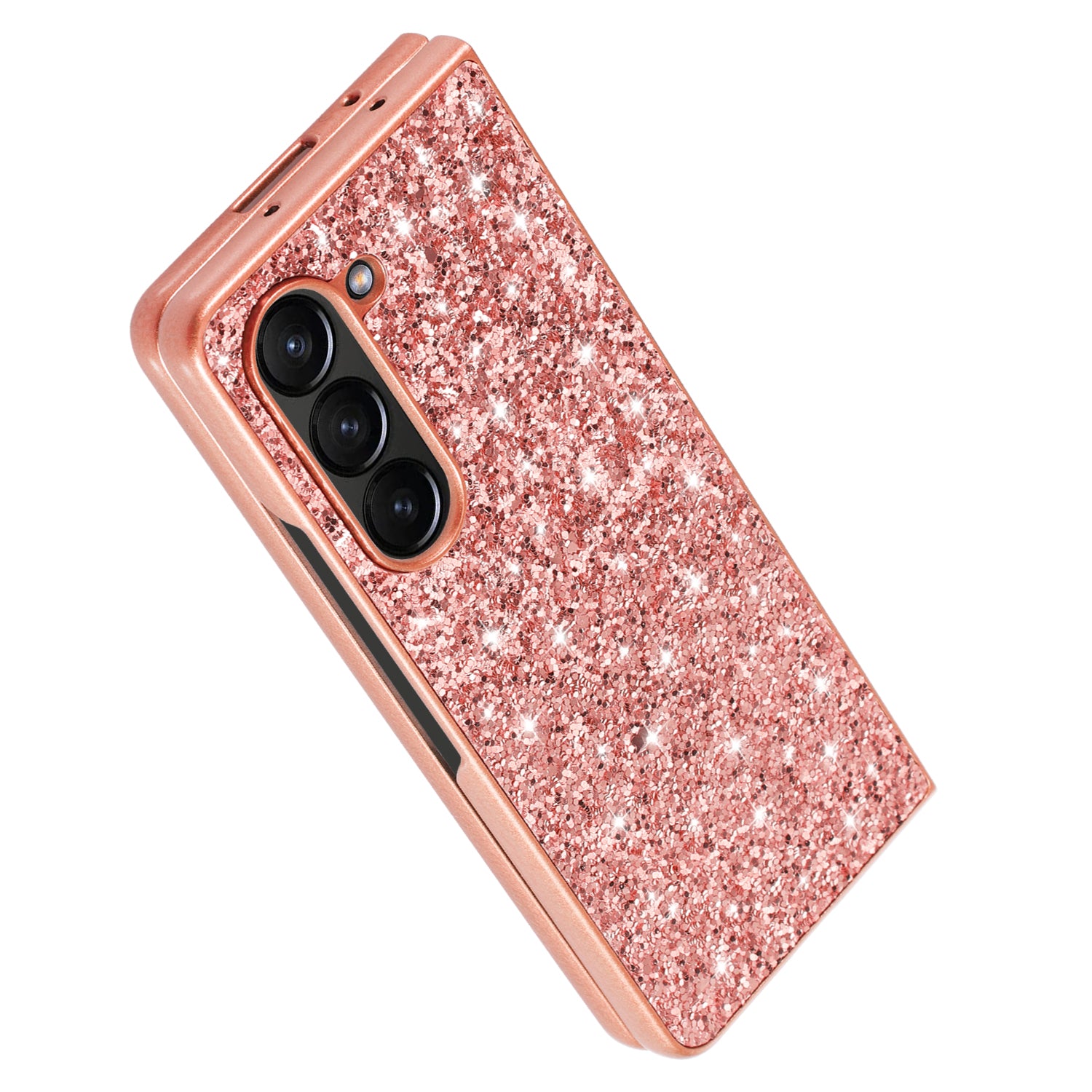 For Samsung Galaxy Z Fold6 5G Phone Case Glitter Electroplated TPU Frame PC Back Cover - Rose Gold
