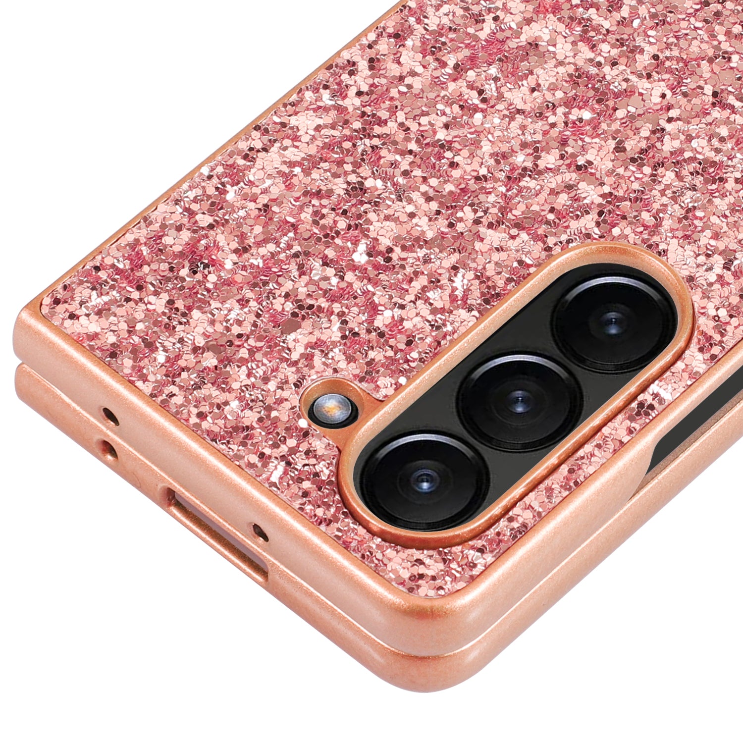 For Samsung Galaxy Z Fold6 5G Phone Case Glitter Electroplated TPU Frame PC Back Cover - Rose Gold