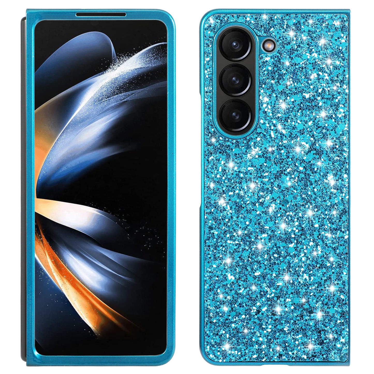 For Samsung Galaxy Z Fold6 5G Phone Case Glitter Electroplated TPU Frame PC Back Cover - Blue