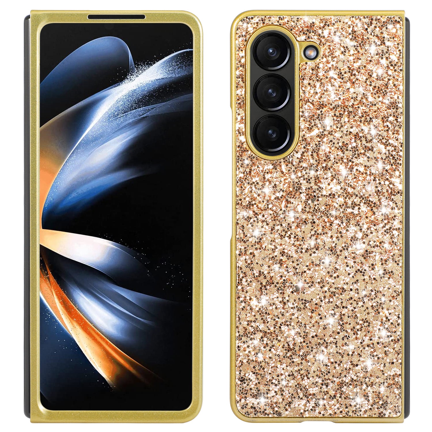 For Samsung Galaxy Z Fold6 5G Phone Case Glitter Electroplated TPU Frame PC Back Cover - Gold