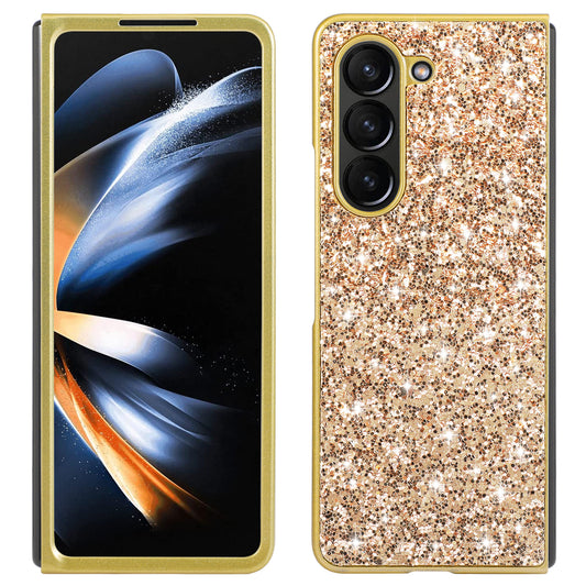 For Samsung Galaxy Z Fold6 5G Phone Case Glitter Electroplated TPU Frame PC Back Cover - Gold