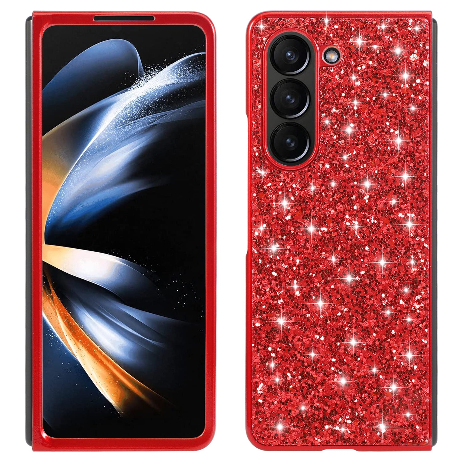 For Samsung Galaxy Z Fold6 5G Phone Case Glitter Electroplated TPU Frame PC Back Cover - Red