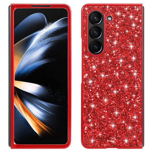 For Samsung Galaxy Z Fold6 5G Phone Case Glitter Electroplated TPU Frame PC Back Cover - Red