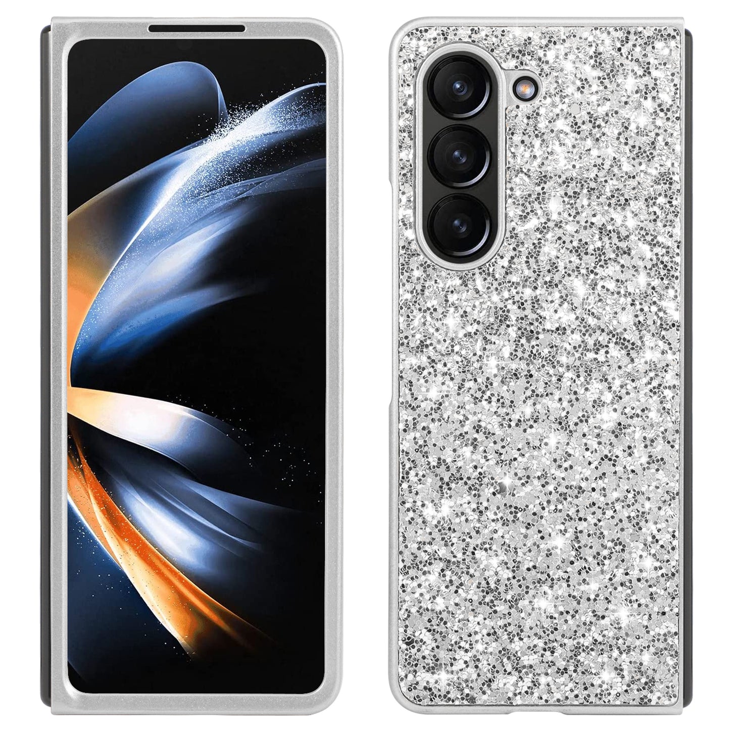 For Samsung Galaxy Z Fold6 5G Phone Case Glitter Electroplated TPU Frame PC Back Cover - Silver
