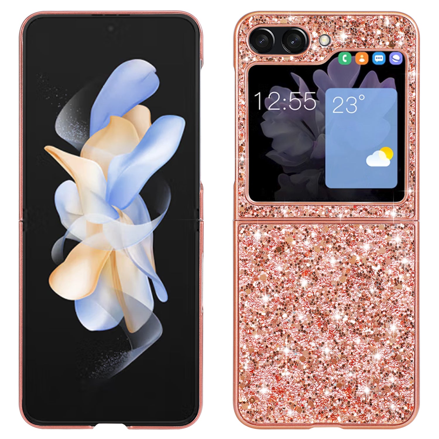 For Samsung Galaxy Z Flip6 5G Case Electroplating TPU Frame PC Back Glitter Phone Cover - Rose Gold