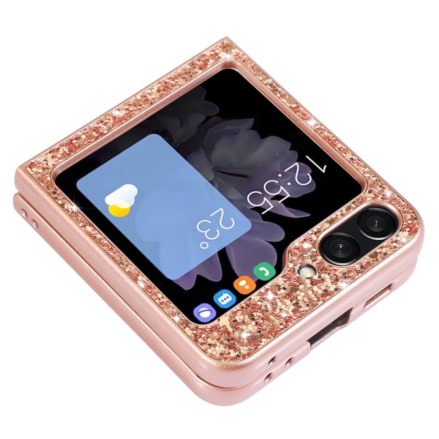For Samsung Galaxy Z Flip6 5G Case Electroplating TPU Frame PC Back Glitter Phone Cover - Rose Gold