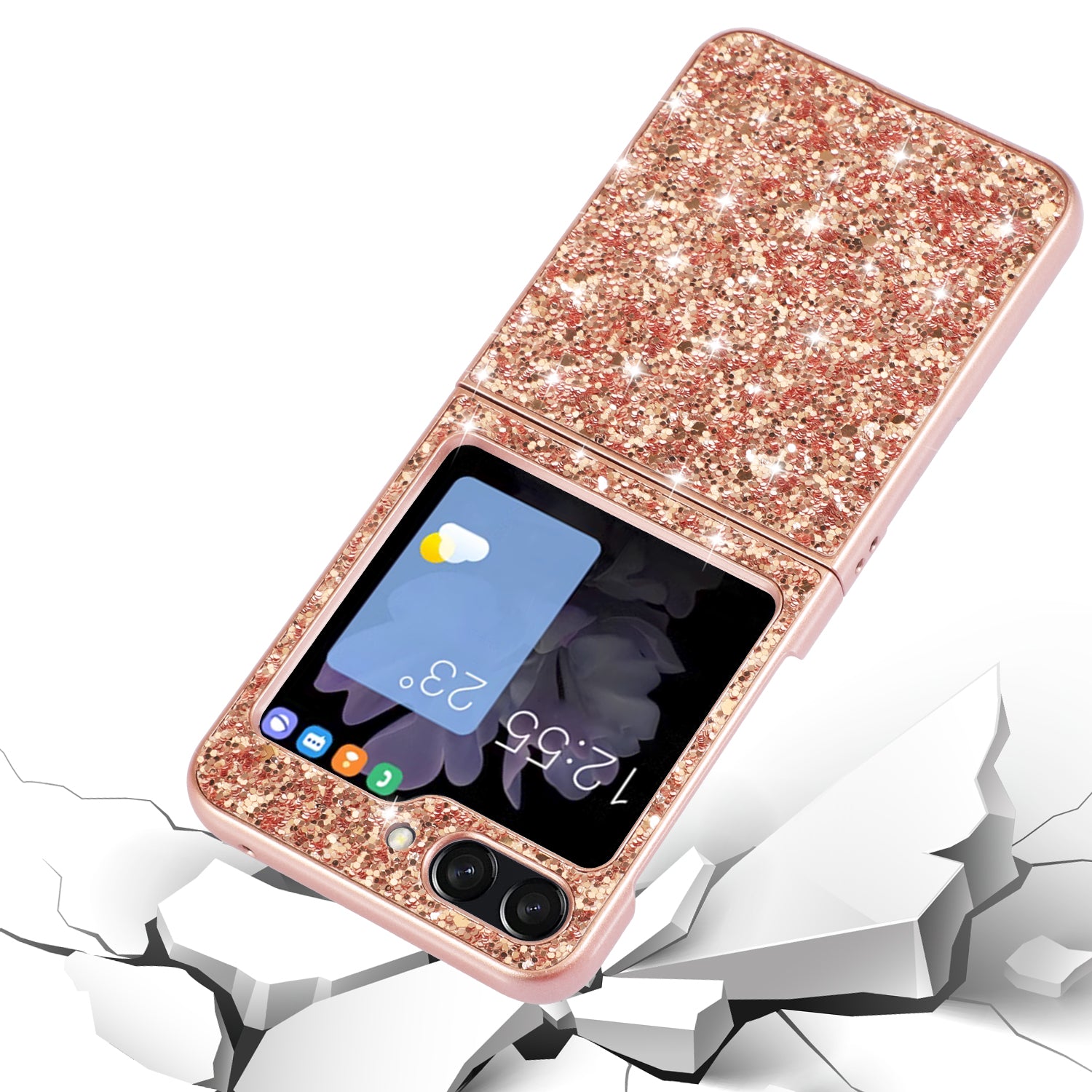 For Samsung Galaxy Z Flip6 5G Case Electroplating TPU Frame PC Back Glitter Phone Cover - Rose Gold