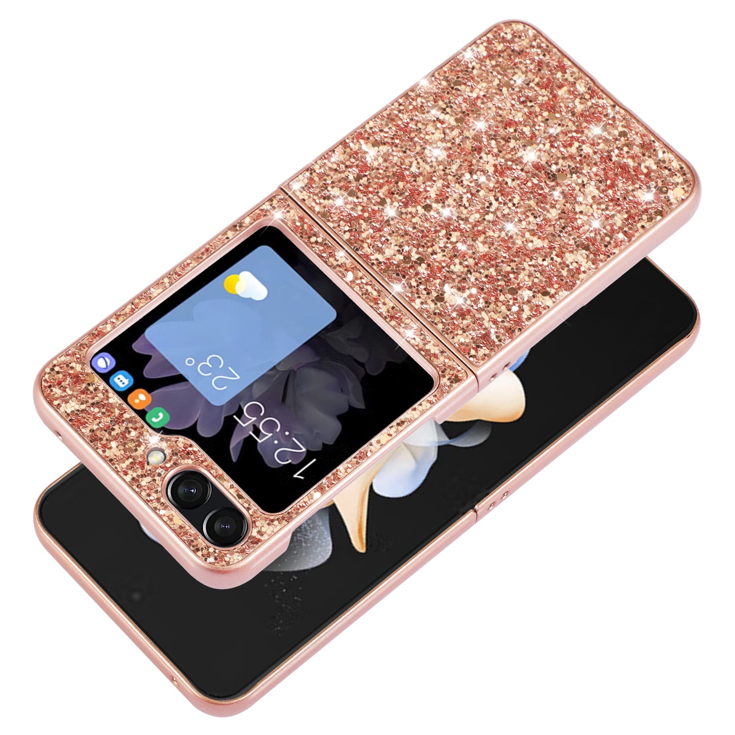 For Samsung Galaxy Z Flip6 5G Case Electroplating TPU Frame PC Back Glitter Phone Cover - Rose Gold