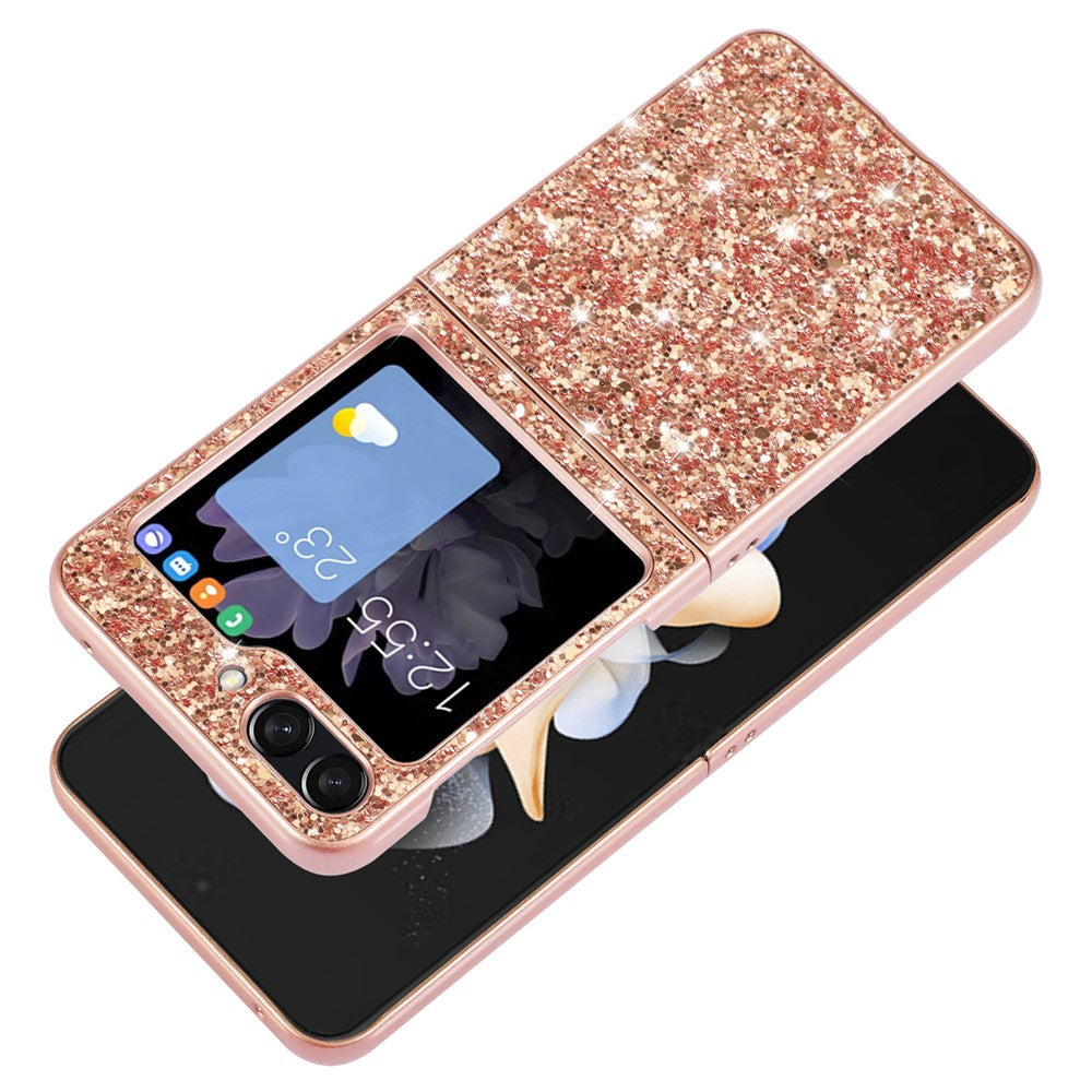 For Samsung Galaxy Z Flip7 FE 5G / Z Flip6 5G Case Electroplating TPU Frame PC Back Glitter Phone Cover - Rose Gold