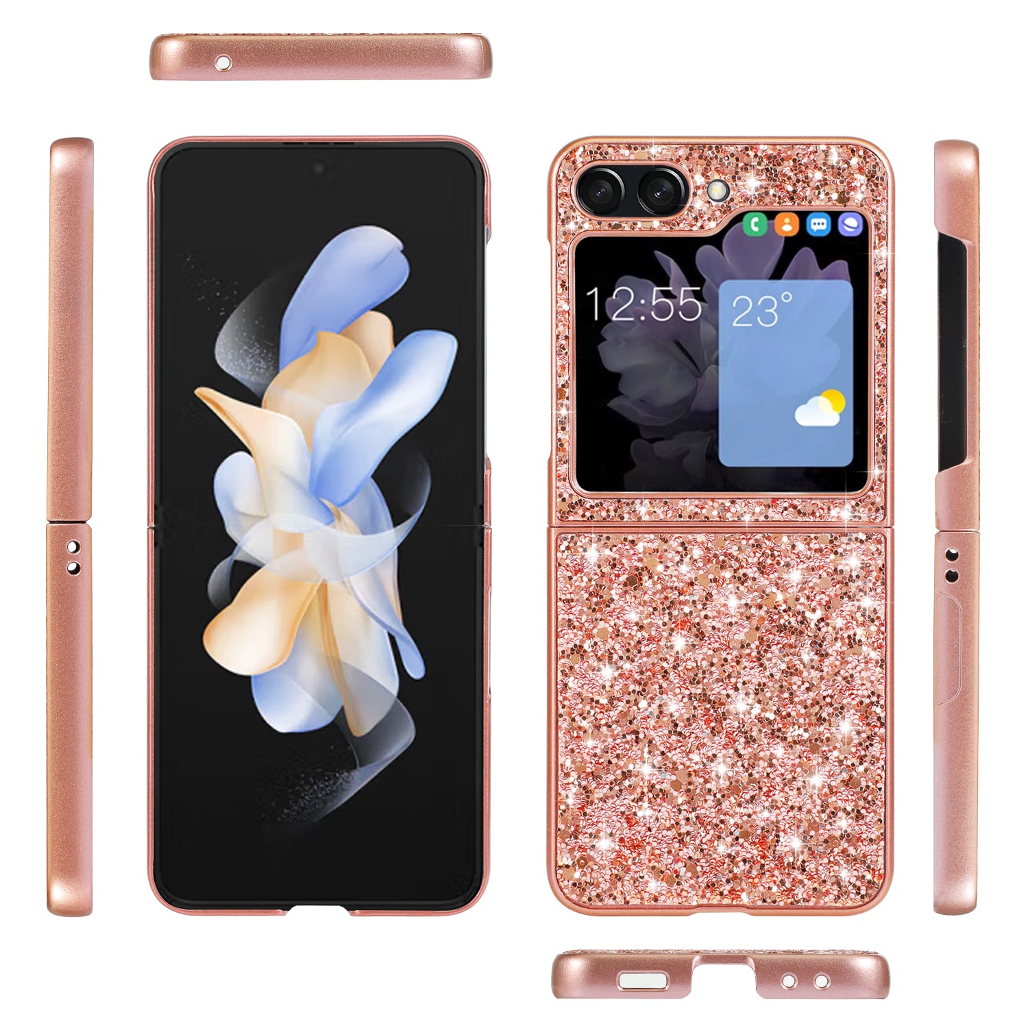 For Samsung Galaxy Z Flip6 5G Case Electroplating TPU Frame PC Back Glitter Phone Cover - Rose Gold