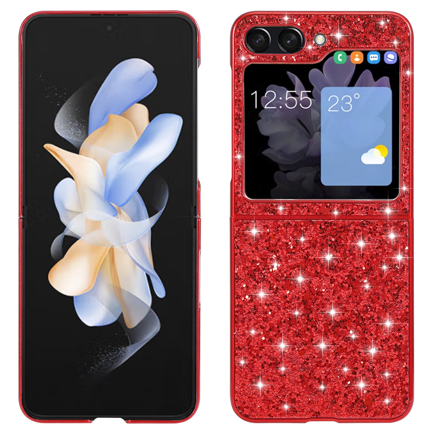 For Samsung Galaxy Z Flip6 5G Case Electroplating TPU Frame PC Back Glitter Phone Cover - Red