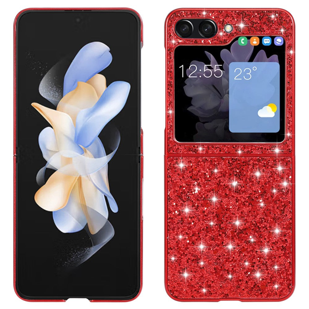 For Samsung Galaxy Z Flip7 FE 5G / Z Flip6 5G Case Electroplating TPU Frame PC Back Glitter Phone Cover - Red