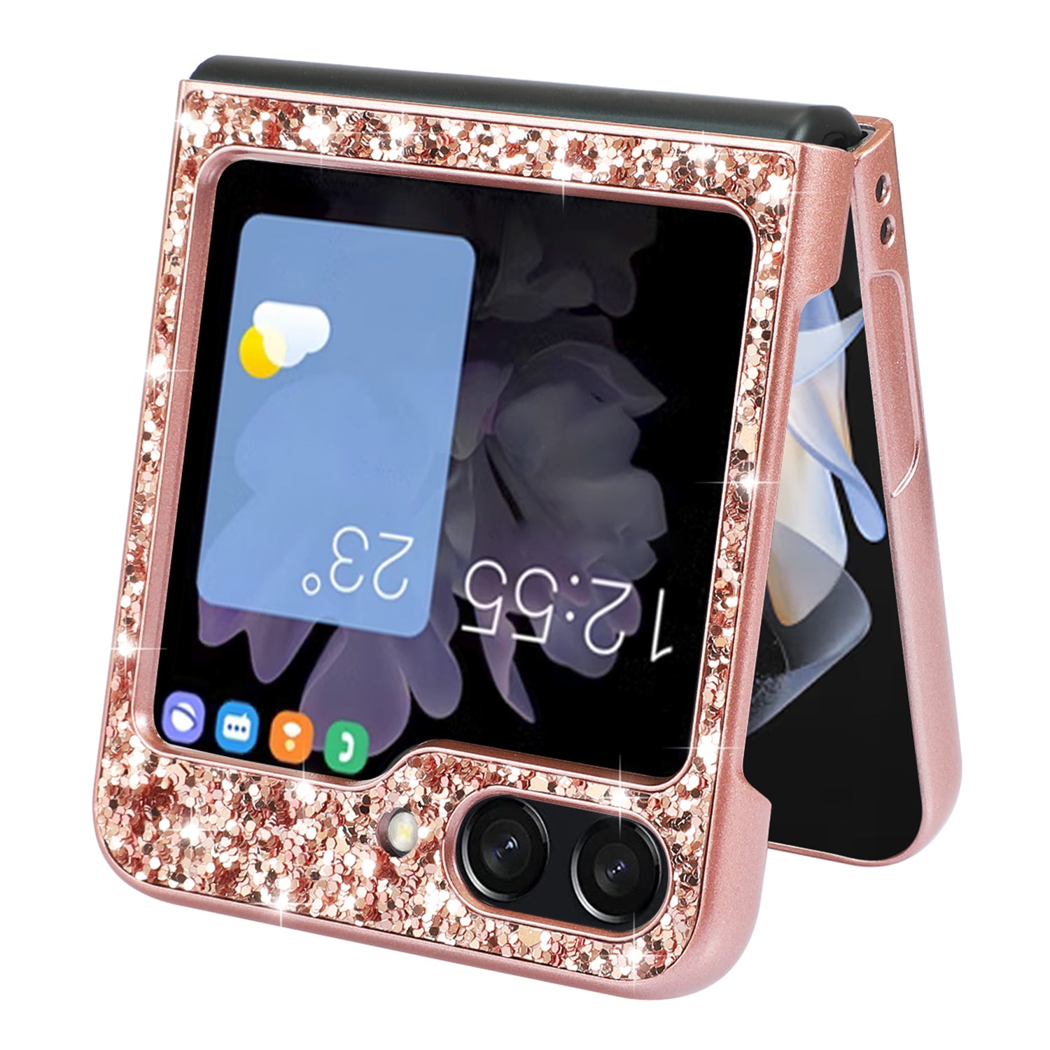 For Samsung Galaxy Z Flip6 5G Case Electroplating TPU Frame PC Back Glitter Phone Cover - Red