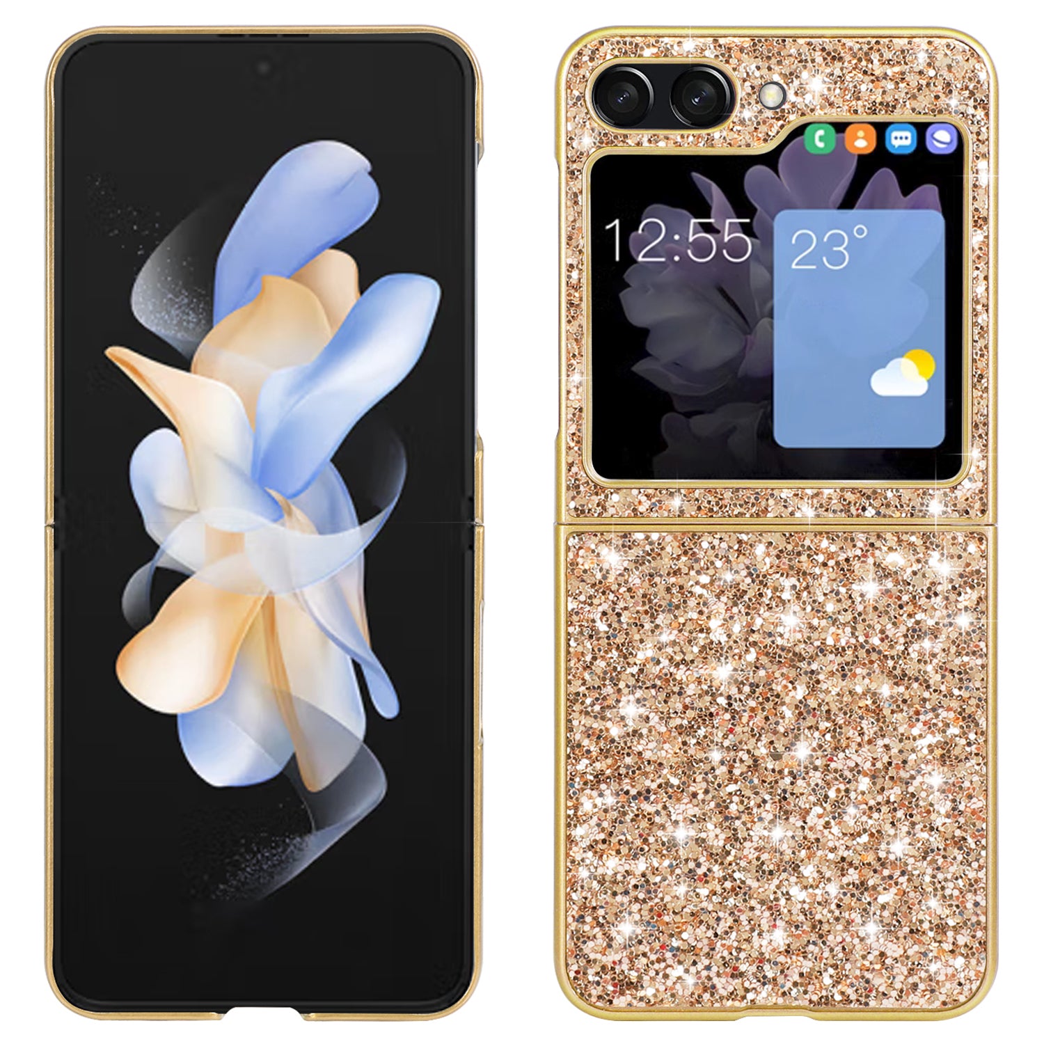 For Samsung Galaxy Z Flip6 5G Case Electroplating TPU Frame PC Back Glitter Phone Cover - Gold